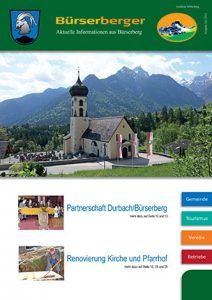 Ein grünes Poster mit einer Kirche und Bergen im Hintergrund