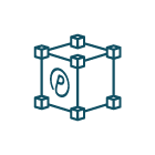 Um desenho de um cubo com uma letra p dentro dele.