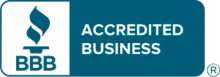 A blue sign that says accredited business on it