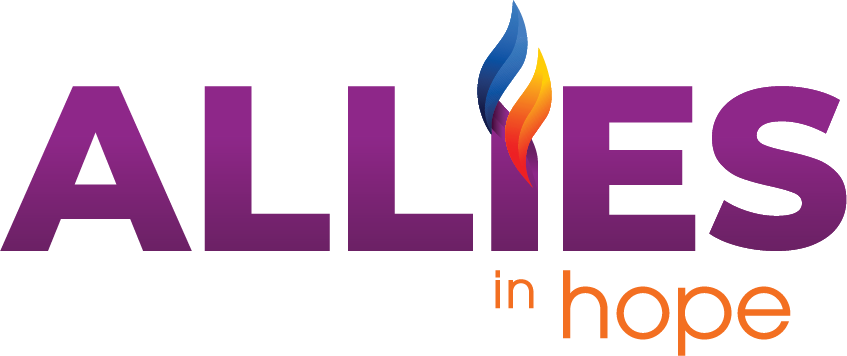 A logo for allies in hope with a candle in the middle.