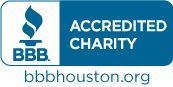 The bbb logo is blue and white and says accredited charity.