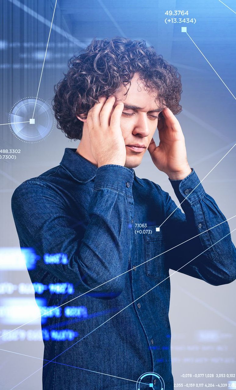 Man struggling with online visibility and digital marketing