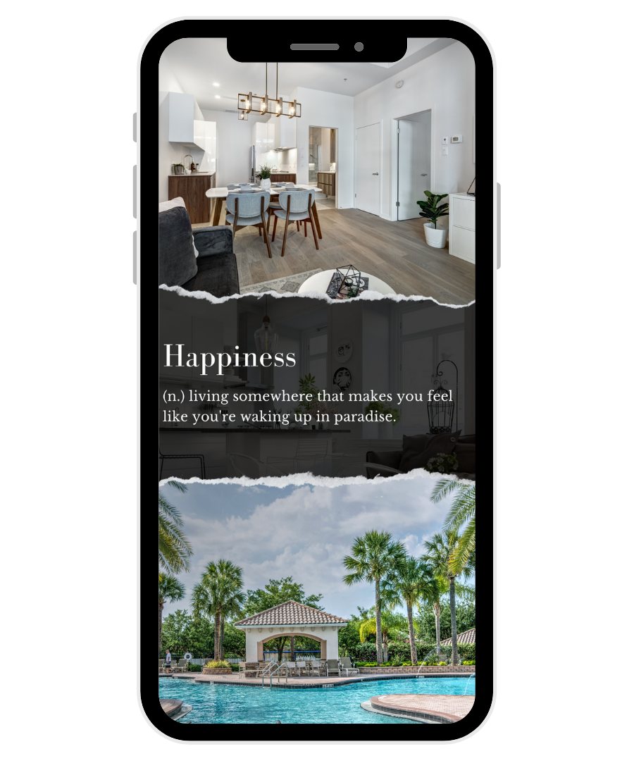 A cell phone with a picture of a house and a pool on it.