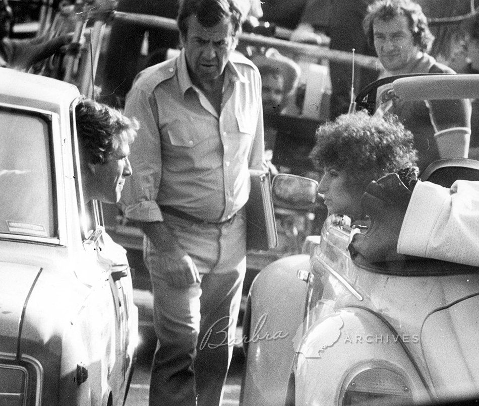 O'Neal, Zieff, and Streisand filming on North Queen Street, Los Angeles.