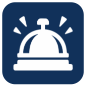 An icon of a bell on a blue background.
