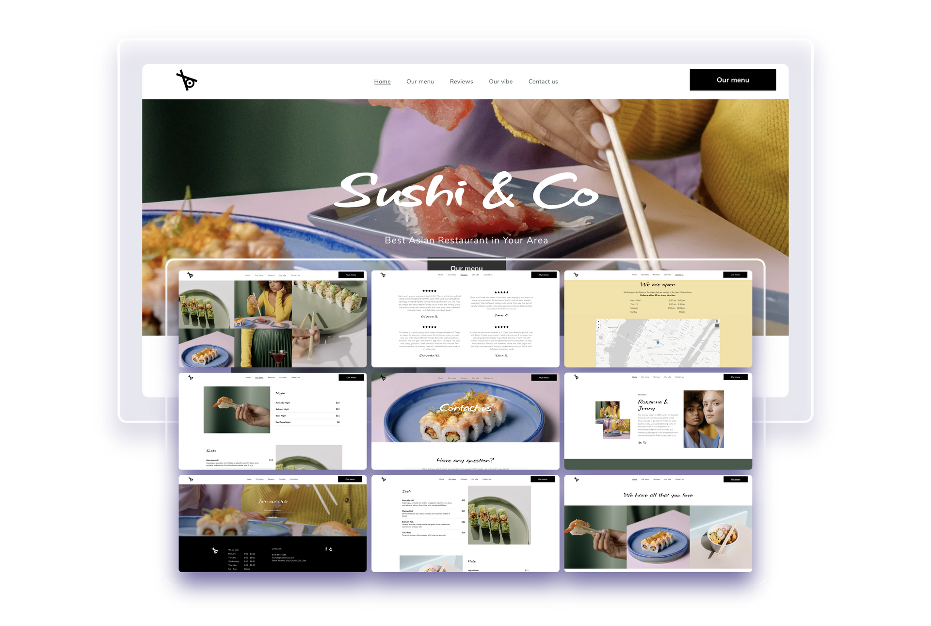 A screenshot of a website for a sushi restaurant.