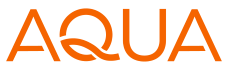 The word aqua is written in orange letters on a white background.