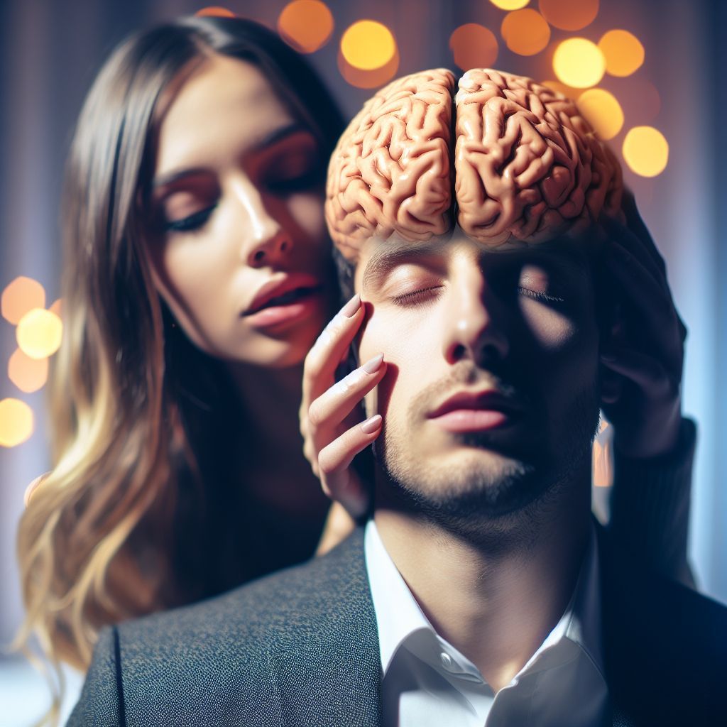 Donna affascinata dal cervello di un uomo